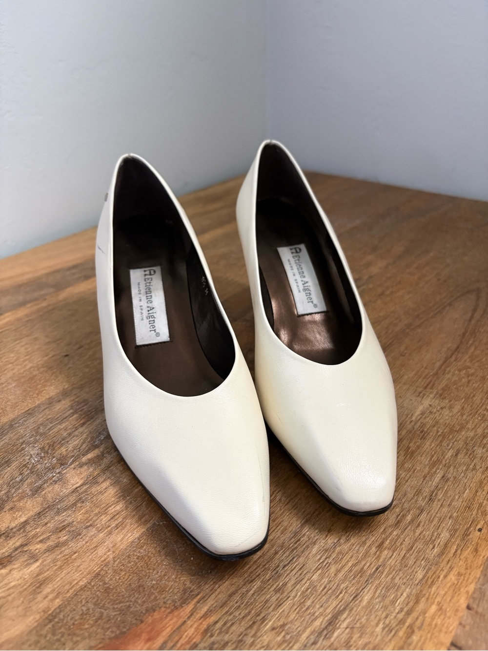 Etienne Aigner Leather Danube Women's Cream Pointed-Toe Pumps
